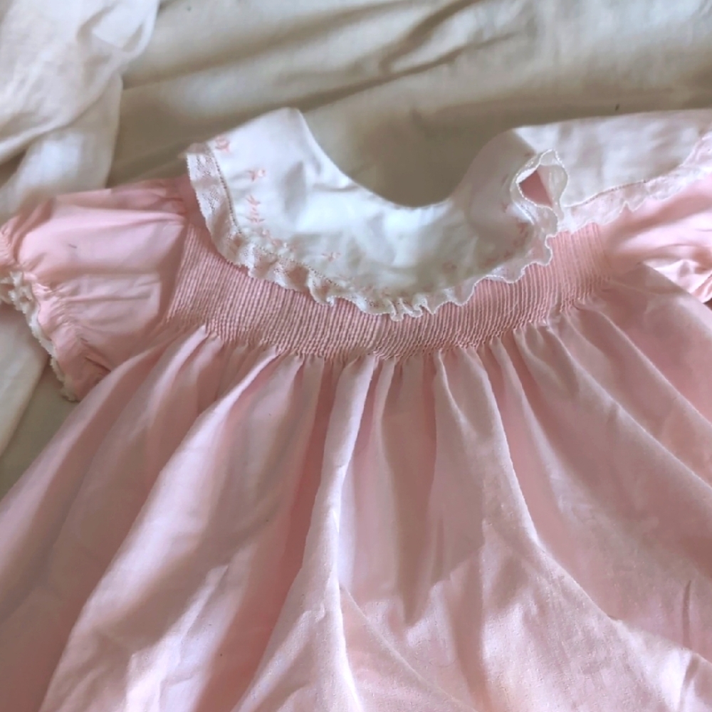 Pink  little girls Dress with Embroidered Collar